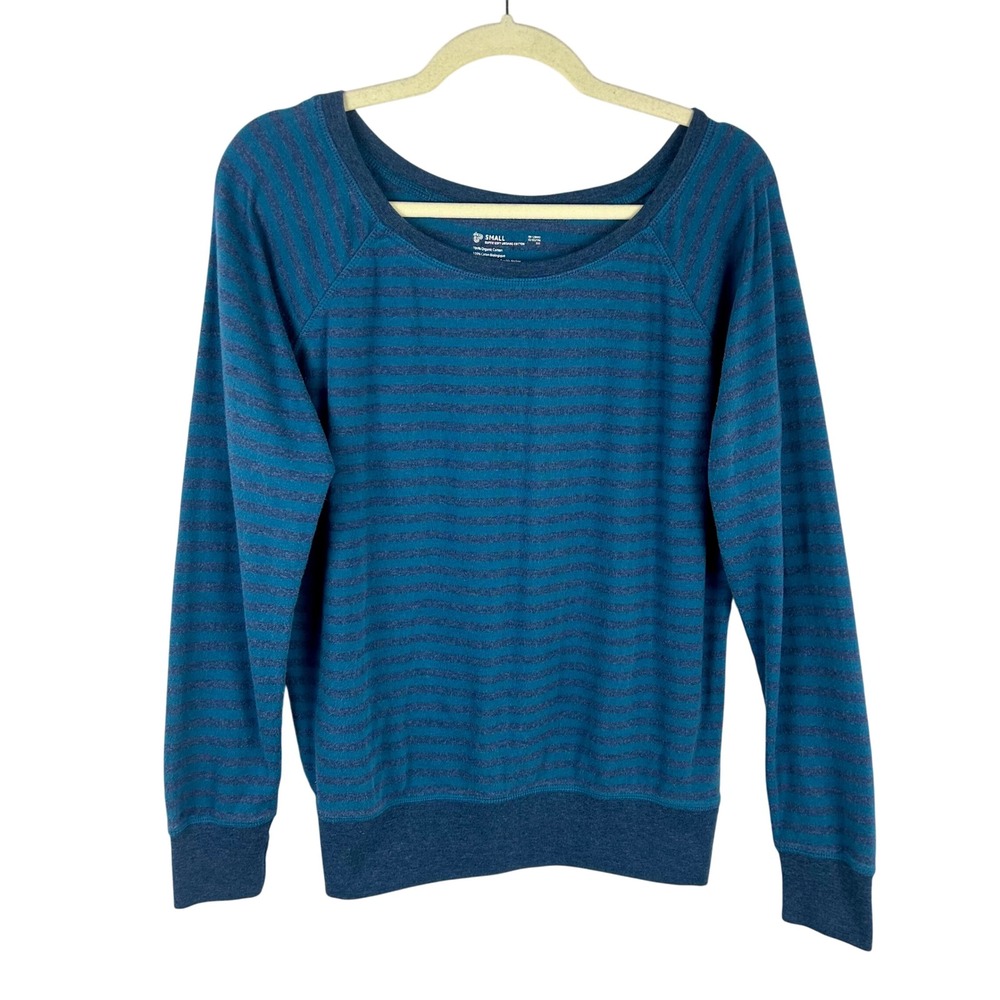 Pact Teal and Navy Striped Long Sleeve Tee